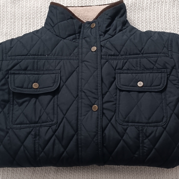 Ralph Lauren Quilted Black Jacket with Button Pockets Sz L - Picture 2 of 5
